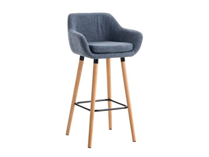 Tabouret de bar - CLP - Grant - Tissu bleu - Pieds en bois - Repose-pieds en métal