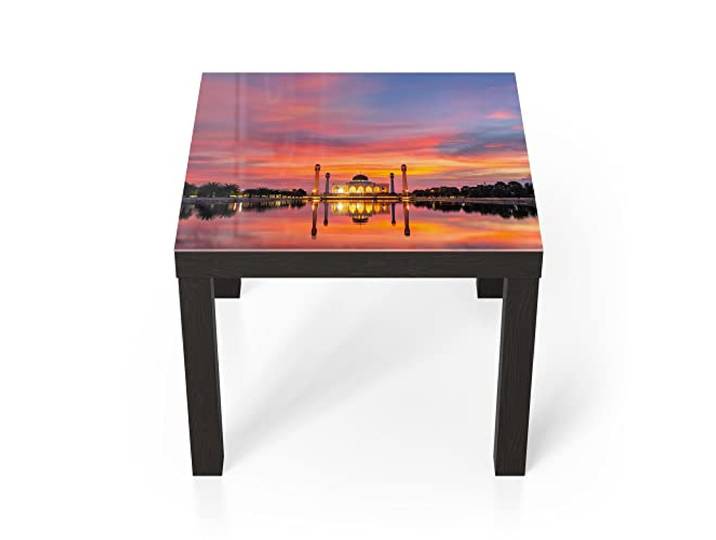 DEQORI Glastisch schwarz klein 55x55 cm Motiv Moschee im Abendpanorama ausgefallener Beistelltisch aus Glas Hochglanz Couchtisch fürs Wohnzimmer moderner Couch Tisch mit Design