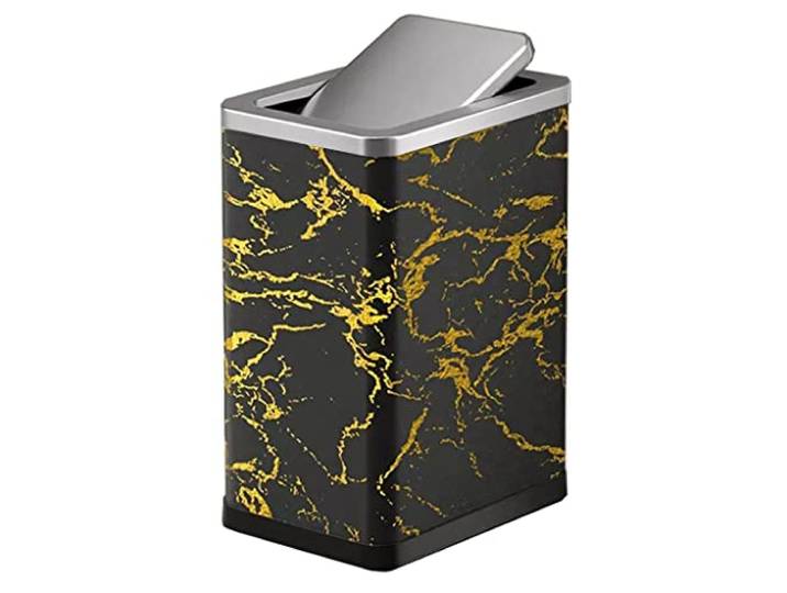 OIFAODAO Mülltonnen， Kleiner quadratischer Edelstahl-Mülleimer mit Klappdeckel Küche(D,15L)