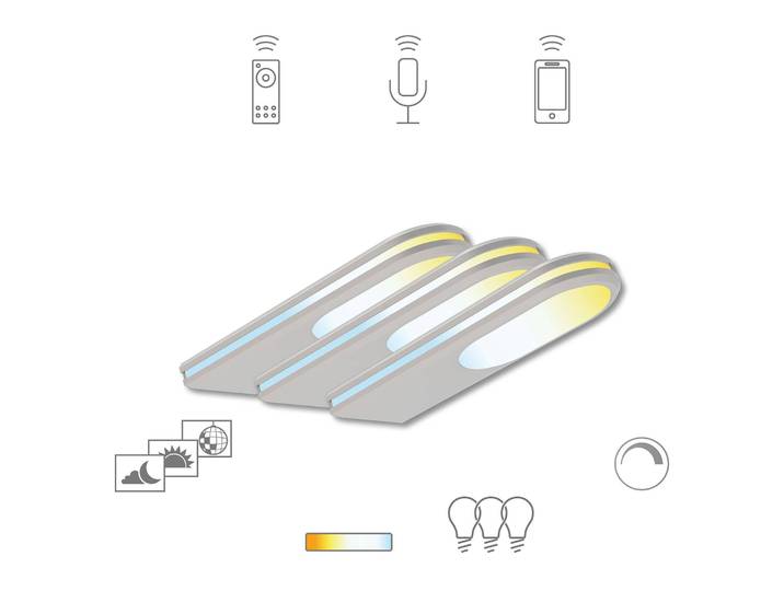 tint Müller Licht LED-Unterbauleuchte Armaro, 3er dimmbar, weiß / opal, für Küche, Kunststoff, Modern, Smart Home Einbaulampe