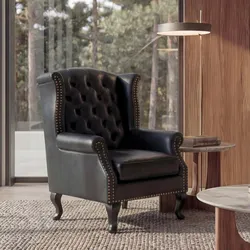 Sessel Relaxsessel Clubsessel Ohrensessel Chesterfield Oxford, Kunstleder ~ schwarz ohne Ottomane
