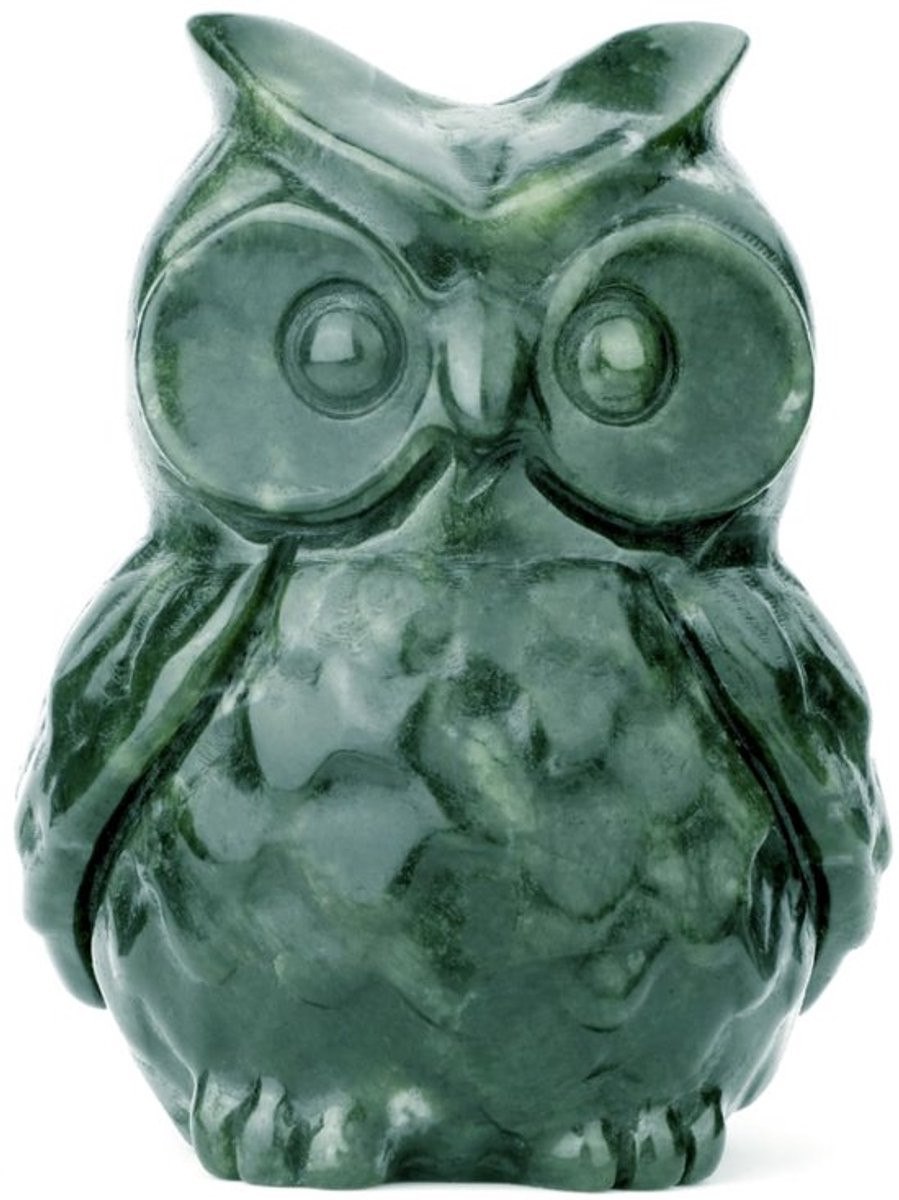 Handgesneden Jade Uil Standbeeld voor Decoratie op Tafel of Bureau, Hoogte: 8,4 cm