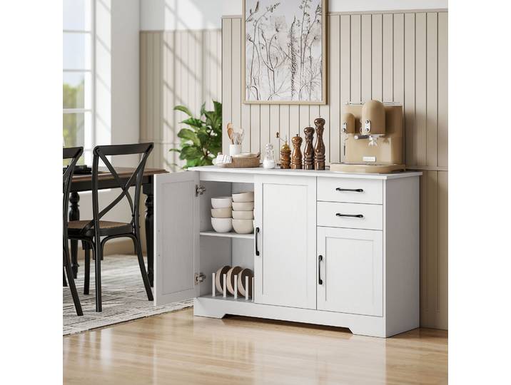 HOMCOM Buffet Moderne Blanc 2 Tiroirs 3 Portes Étagère Réglable