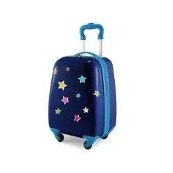 For Kids - Kindergepäck + reflektierende Aufkleber Sterne, Kinderkoffer, Hartschalenkoffer für Kinder, Handgepäck, 24 Liter, Dunkelblau