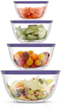 JoyFul by JoyJolt Set of 4 Glass Mixing Bowls With Lids - 16.5 oz, 33.5 oz, 50.5oz, 67.5oz