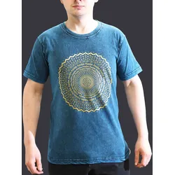 Nomad Sari Stonewashed Cotton T-Shirt – Mandala – Blue – Small