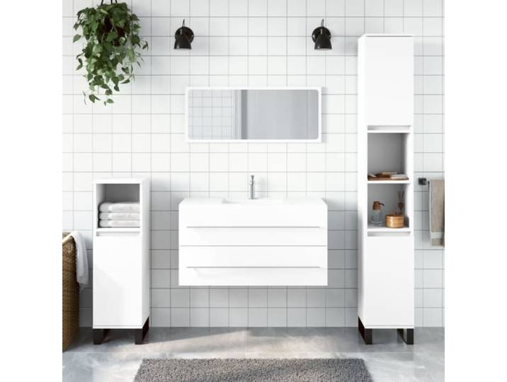 Armoire de salle de bain - TMISHION - MDX42984 - Blanc - Bois d'ingénierie - Miroir inclus