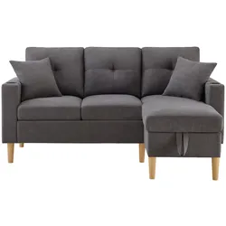 Ecksofa 175x129x90 cm mit Stauraum und Getränkehaltern – Flexibles Design für Wohnzimmer und Büro in Grau