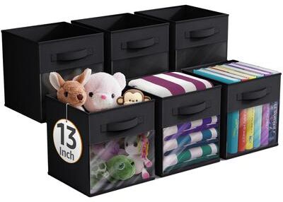 "Sorbus 13"" Large Storage Bin with Clear Window – 6-Pack Foldable Fabric Organizers - 13” L x 13” W x 13” H"