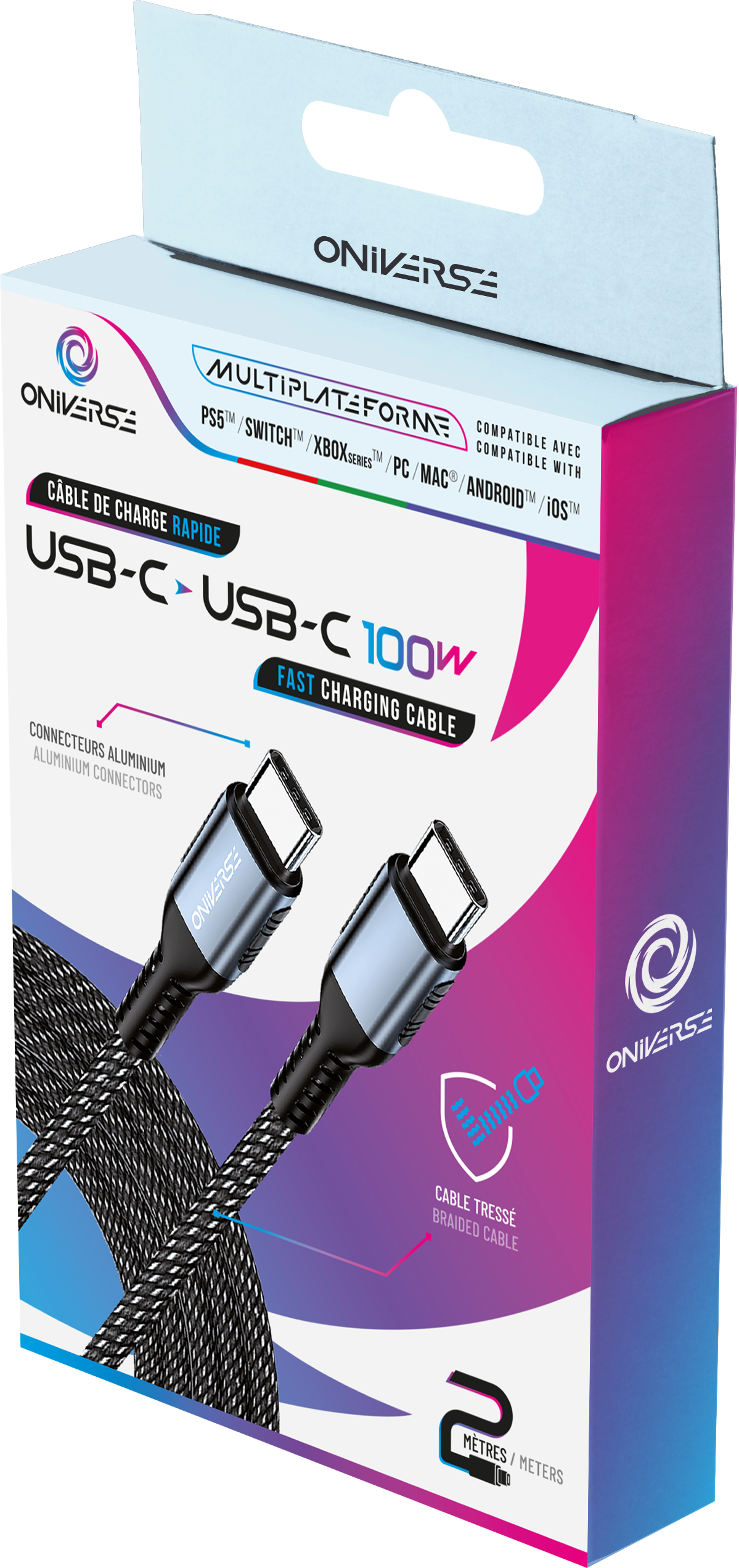 ONIVERSE USB-C TO USB-C 100W FAST CHARGING CABLE, 2 M - BLACK