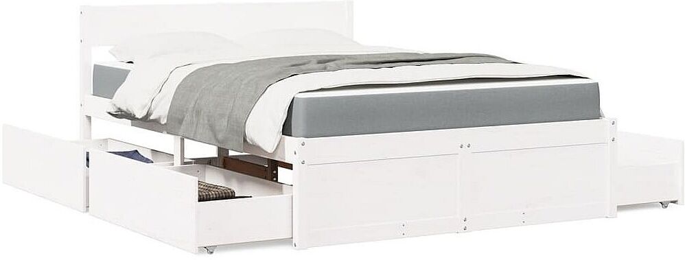 vidaxl Cama con cajones y colchón madera maciza pino blanco 120x200 cm