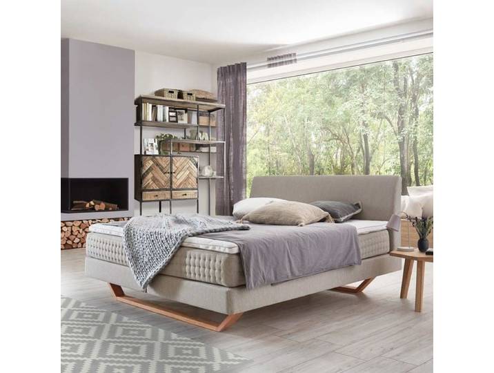 Boxspringbett Clarice Webstoff 160x200cm Taschenfederkern-Box Härtegrad: H3 Taupe retro/vintage, mit Partnerbezug