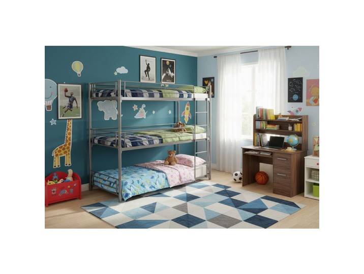 Pack Lit superposé en métal gris 3 couchages 90x190 avec matelas TRIPLE