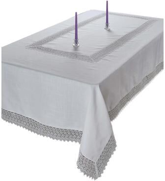 Violet Linen Treasure Macrame Lace - Linen Look - Pattern Tablecloth