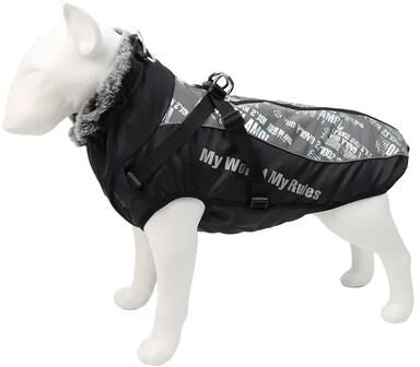 ModernMart Large Dog Winter Coat: Waterproof Jacket With Harness & Furry Collar Colorful White 3XL