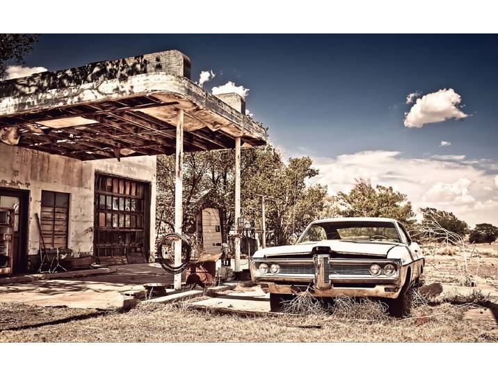 Fototapete PAPERMOON Verlassene Tankstelle , bunt, B:2,5m L:1,86m, Vlies, Tapeten, Fototapete