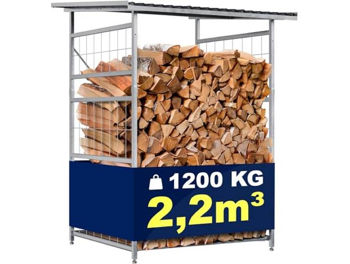CLP Brennholzregal Macon, wetterfest mit Dach frei wählbarer Neigung, feuerverzinkter Stahl für 2,2m³ oder 4,4m³ Kaminholz, Holzlager Farbe Metall Set-Inhalt Brennholzregal