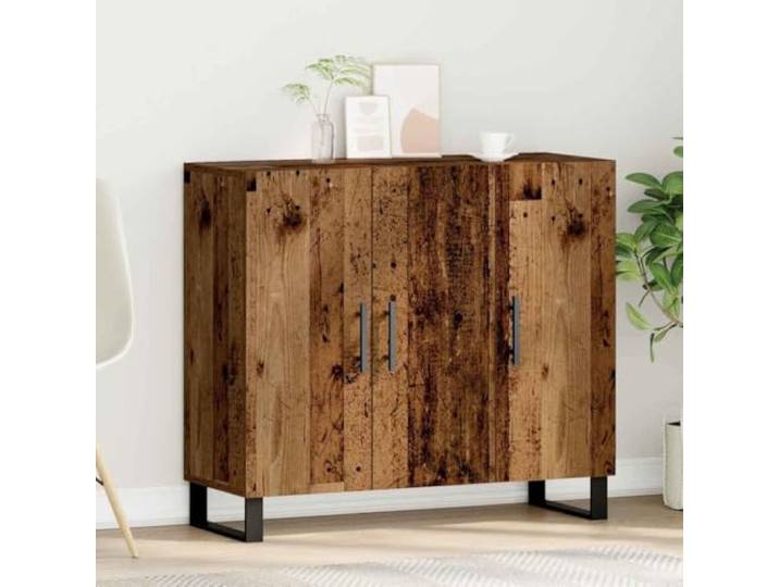 RJPLMFV Anrichte aus Holz, 90 x 34 x 80 cm Goldene Griffe, schwarze Beine, MDF-Regale, Aufbewahrung für Wohnzimmer oder Esszimmer