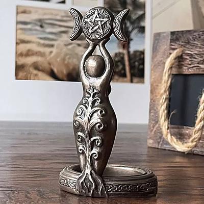 DynamicDeals Goddess Triple Moon Tealight Candle Holder Stand Resin Sculpture Candlesticks Home Decor Gift Goddess Triple Moon Tealight Candle Holder Stand Resin Sculpture Candlesticks Home Decor Gift