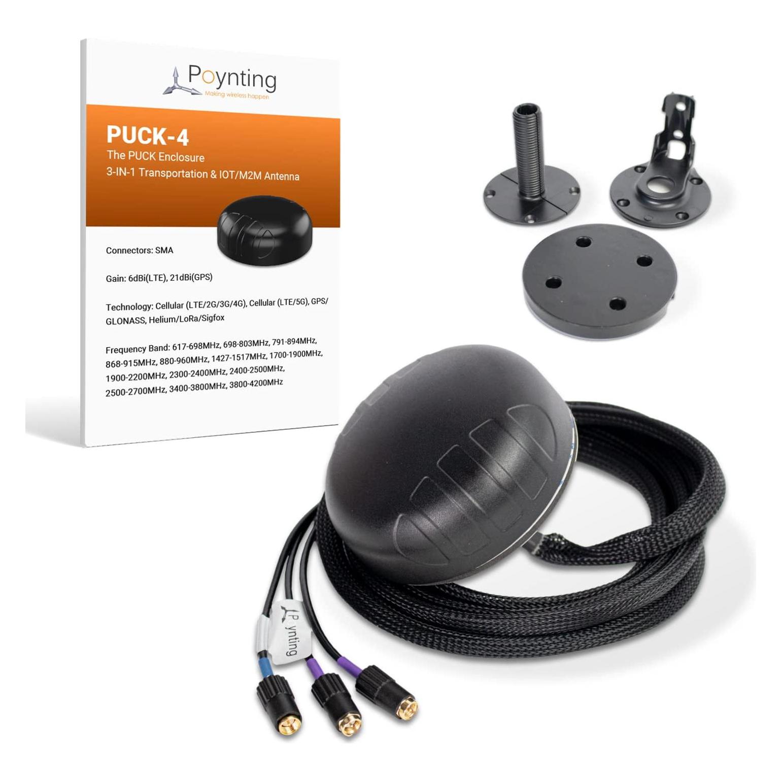 Poynting GSMAntenne KFZGPS 6dbi Antenna 2x LTE1x GPS 2m SMAM Kabel Schwarz PUCK4 (GPS) (A-PUCK-0004-V1-01)