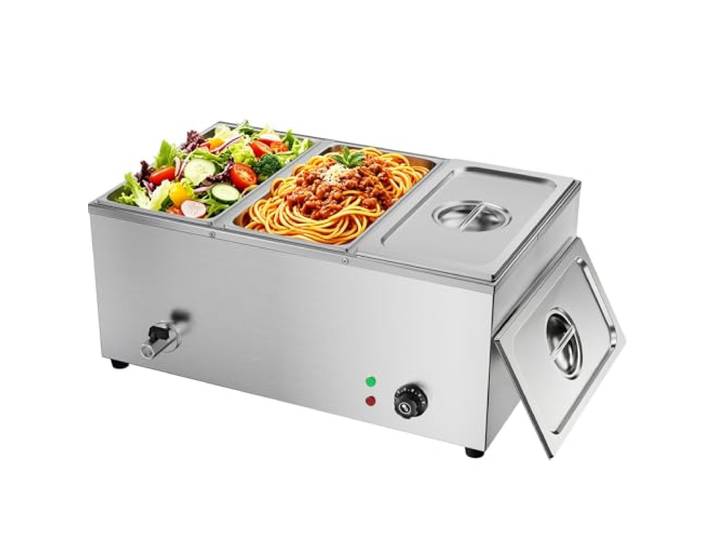 TAIMIKO Bain Marie électrique en Acier Inoxydable Professionnel 3x1/3 220V Chauffe-Plats Professionnel Commercial avec 3 Bacs Casseroles avec Robinet de vidange Contrôle de la température