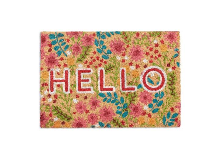 Relaxdays Paillasson coco fleurs Hello
