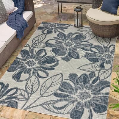 Gertmenian Tropea Woodbury All Weather Flatweave Indoor Outdoor Area Rug Bold Floral Easy Care Polypropylene