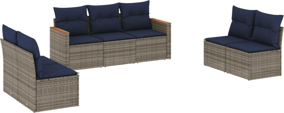 7-teiliges Gartensofa-Set mit Kissen, grau, Polyrattan