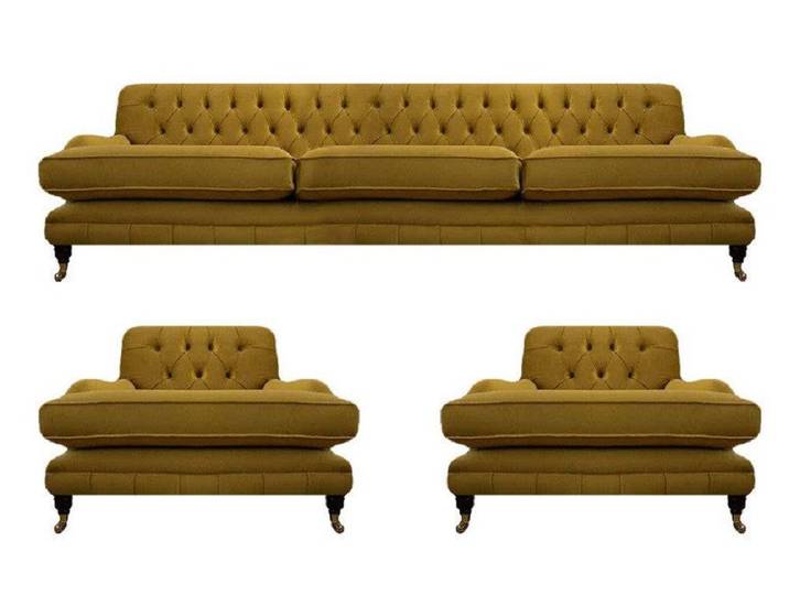 Xlmoebel Chesterfield-Sofa Elegantes Gelbes Chesterfield-Sofa mit hochwertiger Verarbeitung, Hergestellt in Europa