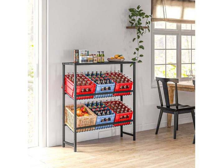 Étagère porte-caisses de boissons – 6 caisses 3 niveaux réglables acier noir 103 x 33 x 113 5 cm
