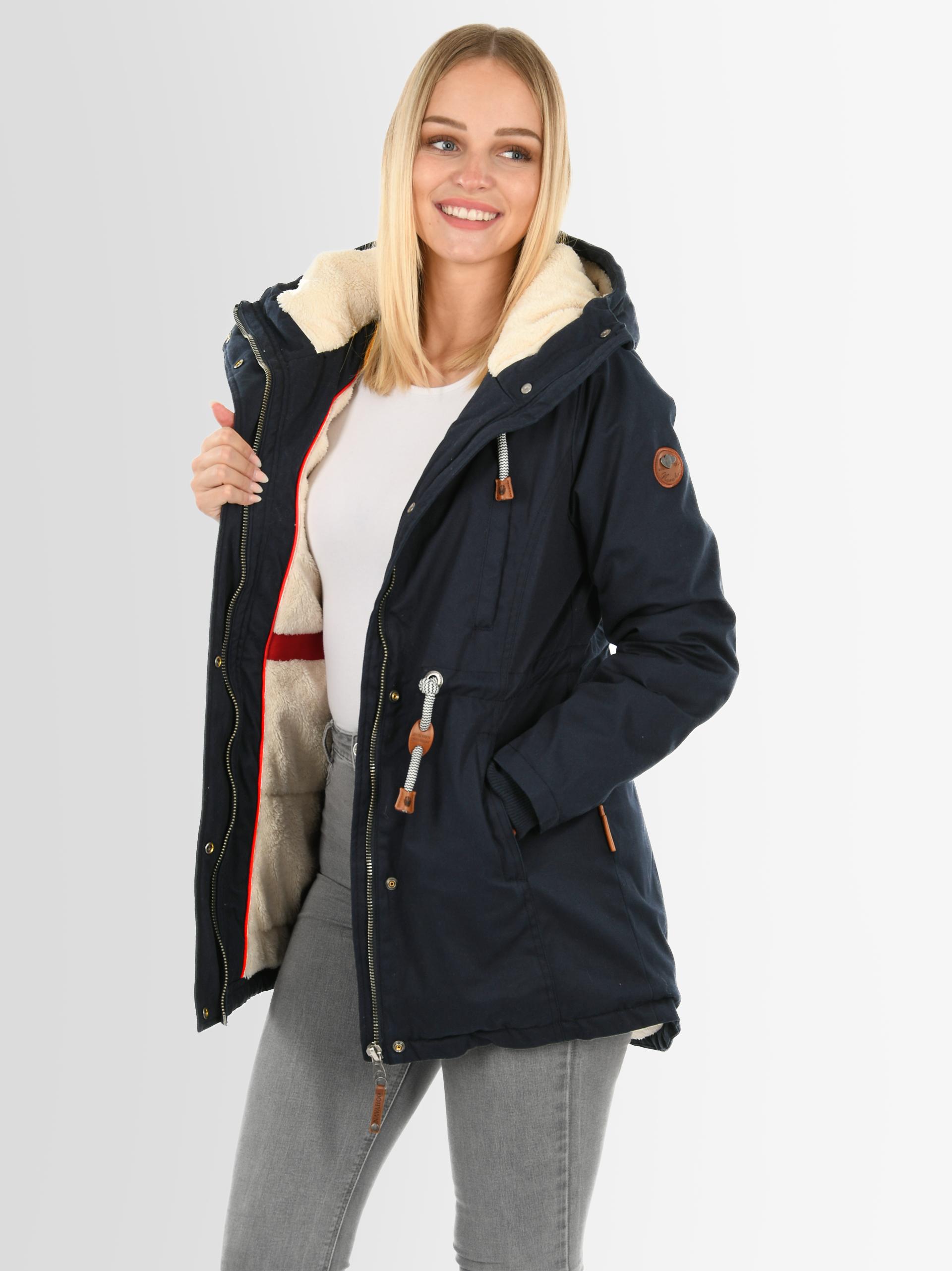 Navahoo Ireliaa Damen Parka – Windabweisende Winterjacke mit Teddyfell & Kapuze - Navy
