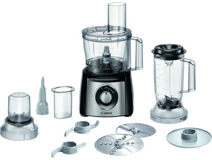 BOSCH Küchenmaschine MultiTalent 3 MCM3PM386, 50 Funktionen, Universalmesser, Einfüllhilfe , grau (schwarz, edelstahlfarben), B:22cm H:37,5cm T:26cm, Küchenmaschinen, schneiden und raspeln (fein,grob), Schlagscheibe, Mixer 1,0 L, schwarz, Küchenmaschine