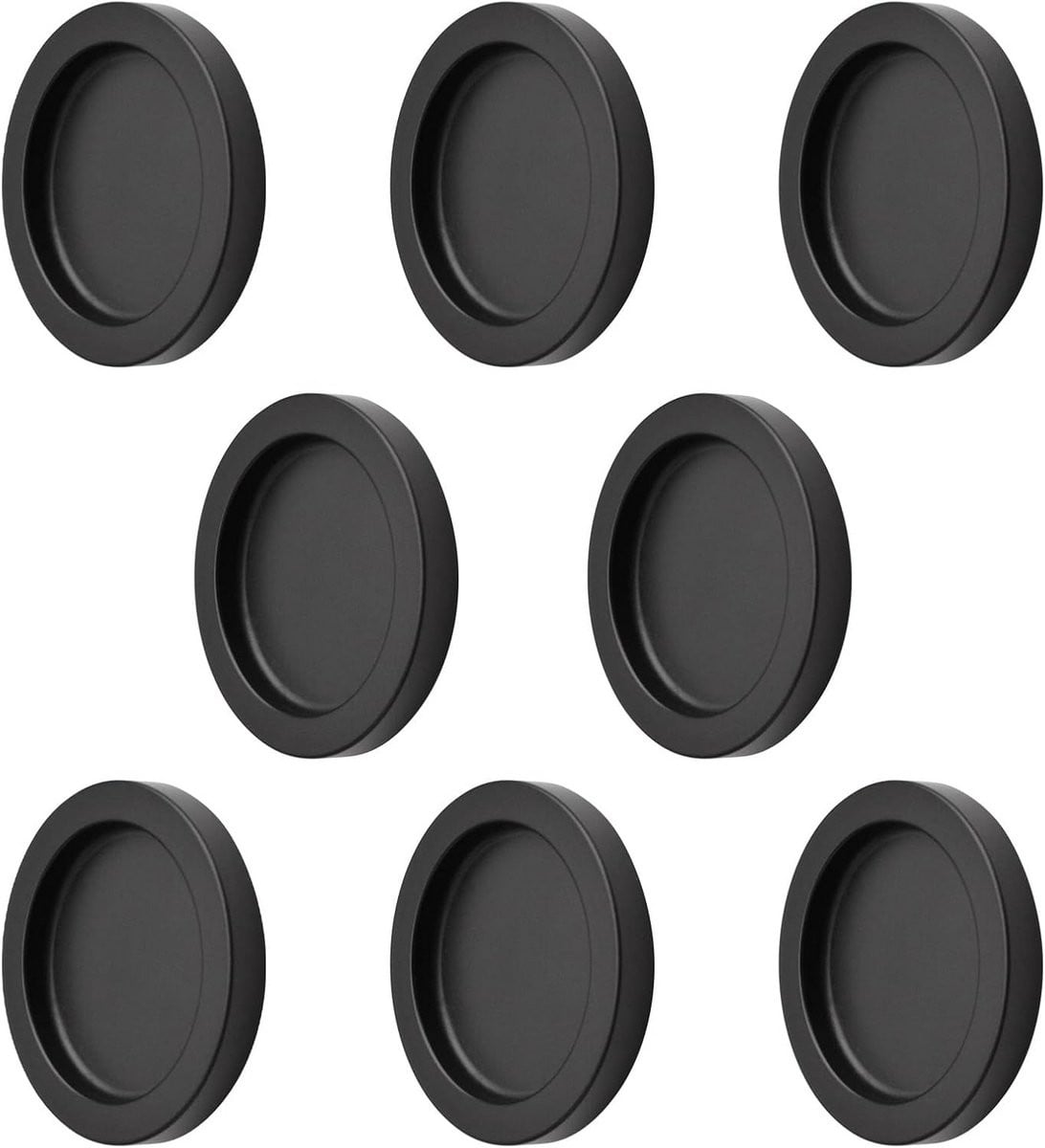 Set van 8 zwarte ronde verzonken schuifdeurgrepen voor meubels en kastdeuren