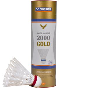 VICTOR Badminton-Bälle Nylon Shuttle 2000 Gold, Spielball, schnell, weiß, 6 Stück