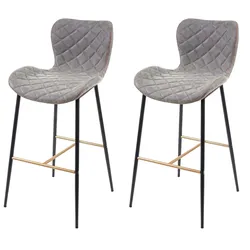 2er-Set Barhocker MCW-E55, Barstuhl Tresenhocker, Vintage goldfarbene Streben ~ Kunstleder Wildlederimitat grau