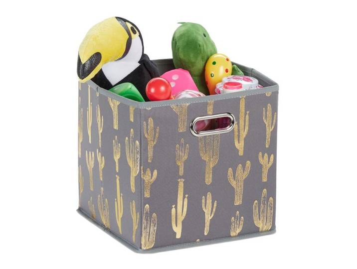 Relaxdays Quadratische Faltbox mit Kaktus Motiv