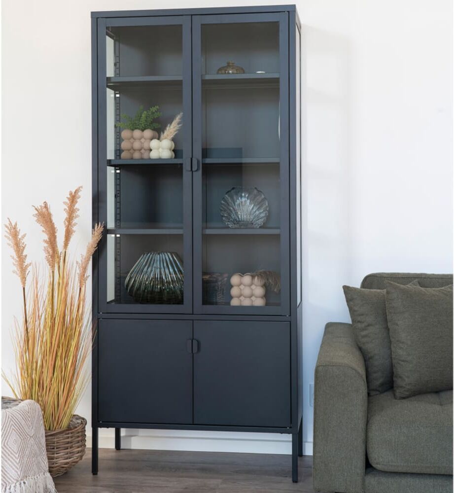 Moloo Vitrine 4 portes vitrées acier noir 80x180 cm Noir 35x180x80cm