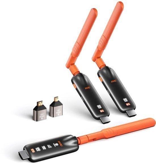Kabelloser HDMI-Sender mit 2 Empfängern - 4K-Eingang zu 1080P-Ausgang - Reichweite: 50 Meter - Farbe: Orange - Für Laptop und Fernseher
