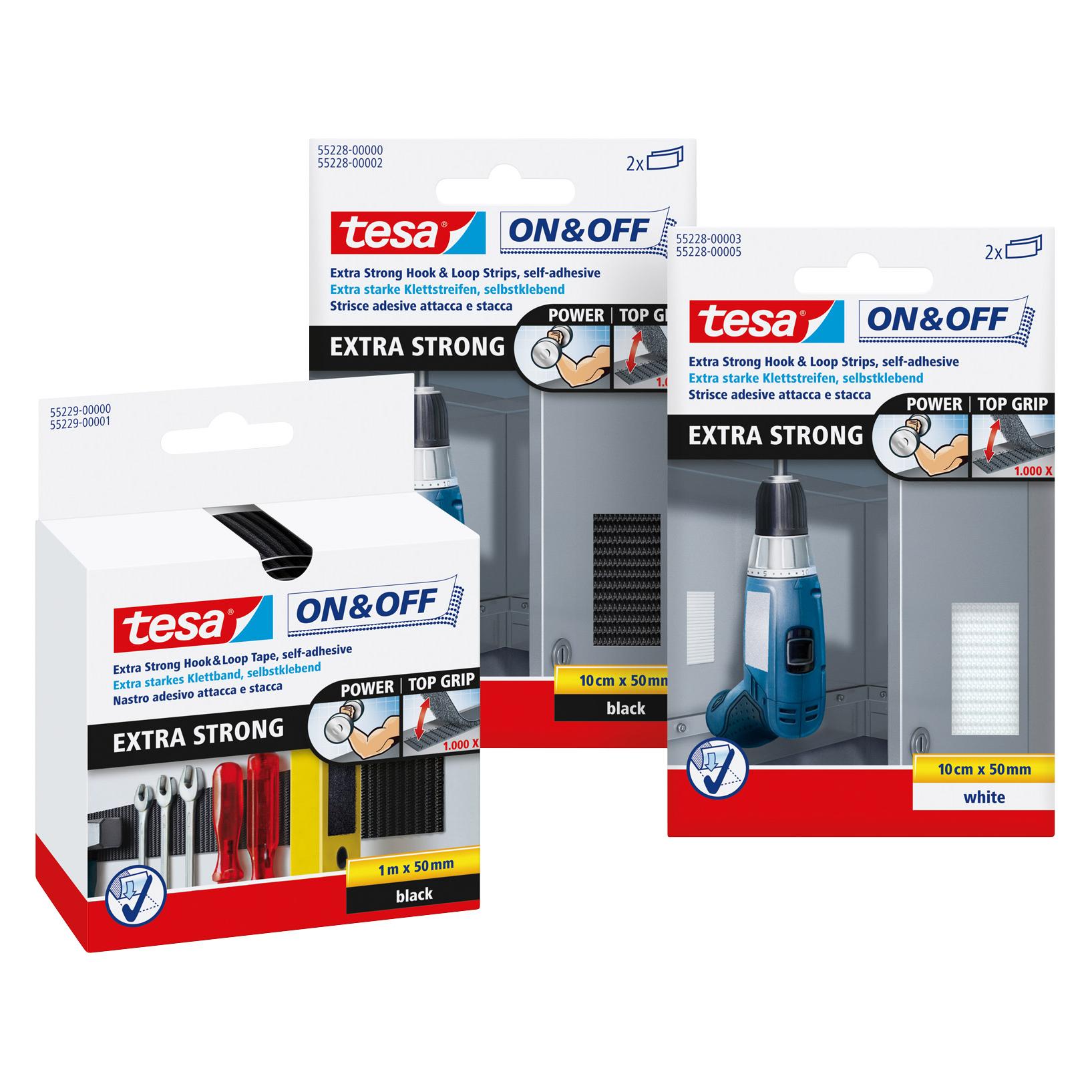 tesa On&Off Klettband, selbstklebende Klettstreifen (50 mm) (55229-00000-02)
