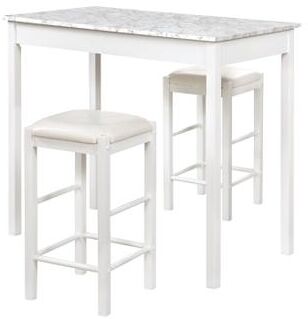 3 Pc Tavern Set With Faux Marble Top by Linon Home Décor in White