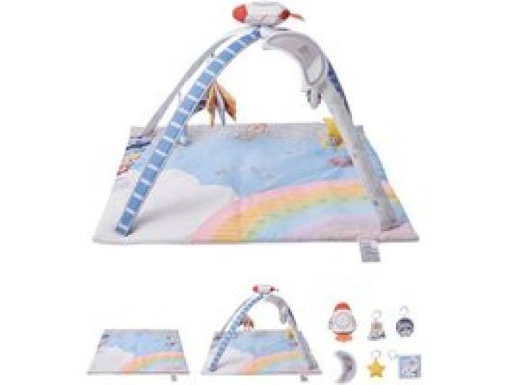 VEVOR Spielmatte 89x89x48cm, Erlebnisdecke mit 6 sensorischen Spielzeugen, leuchtendem Musikraketenspielzeug, für Kinder im Alter von 0–18 Monaten, zur Entwicklung sensorischer & motorischer Fähigkeit