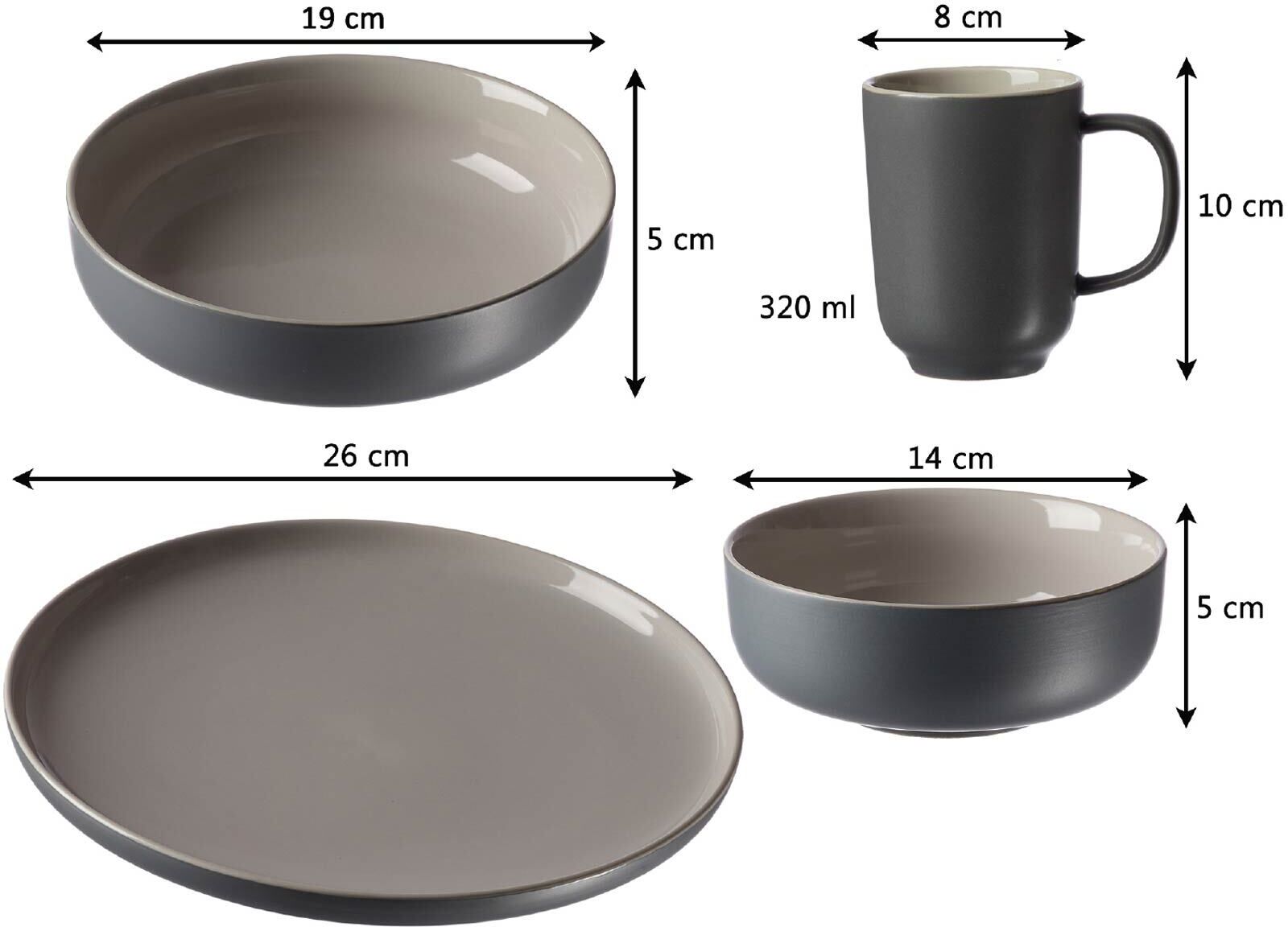 Geschirr-Set RITZENHOFF & BREKER "Kombiservice Jasper 16er Set", grau, 16, Keramik, Geschirr-Sets, Geschirr-Set, Spülmaschinengeeignet