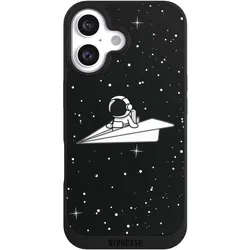 Nivocase Handyhülle für Apple iPhone 16 Hülle NIVOpure Case Schwarz Astronaut Comic Papier (Apple iPhone 16), Smartphone Hülle, Schwarz