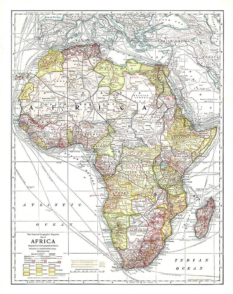 National Geographic Historic POD Carte d'Afrique de 1909