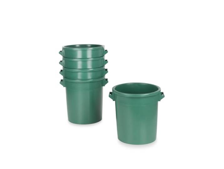 35 Liter Kunststofftonne mit Griffen + Deckel, stapelbar, Stabiler Eimer, Plastiktonne, Rundbehälter, Universaltonne, Allzweckeimer, Vorratstonne, Futtertonne, Mülltonne, 5X Grün