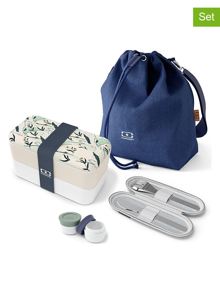 Monbento 8tlg. Lunch-Set "Destiny" in Blau/ Creme - onesize