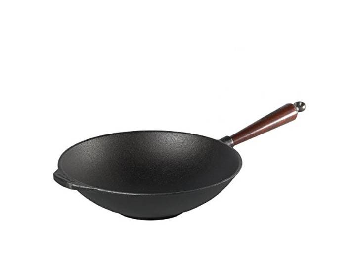 SKEPPSHULT Wok Gusseisen Pfanne 30 cm Holzgriff
