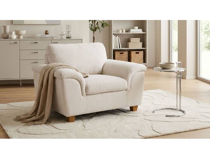 Sessel GOODPRODUCT Eggery Sitzbreite 58 cm, Holzfüsse , beige (creme), B:120cm H:81cm T:105cm, 100% Polyester, Sessel, Sessel, Sessel mit oder ohne Kopfteilverstellung erhältlich