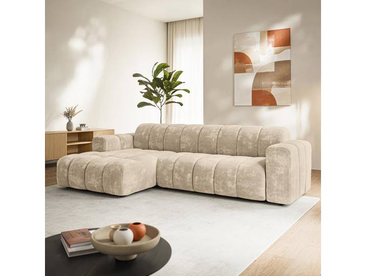 Masseno Ecksofa SETIA, Sofa L-Form, Moderne Eckcouch für Wohnzimmer - Creme, LUMO 55