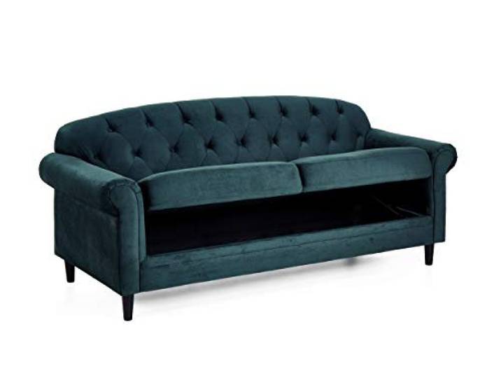 Atlantic Home Collection Sofa CARLA, mit Stauraumfunktion, Wellenunterfederung (NOSAG), Velourbezug in Samthaptik, Grün